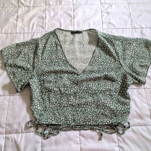 Green Polkadot Wrap Crop Top Shein Size L